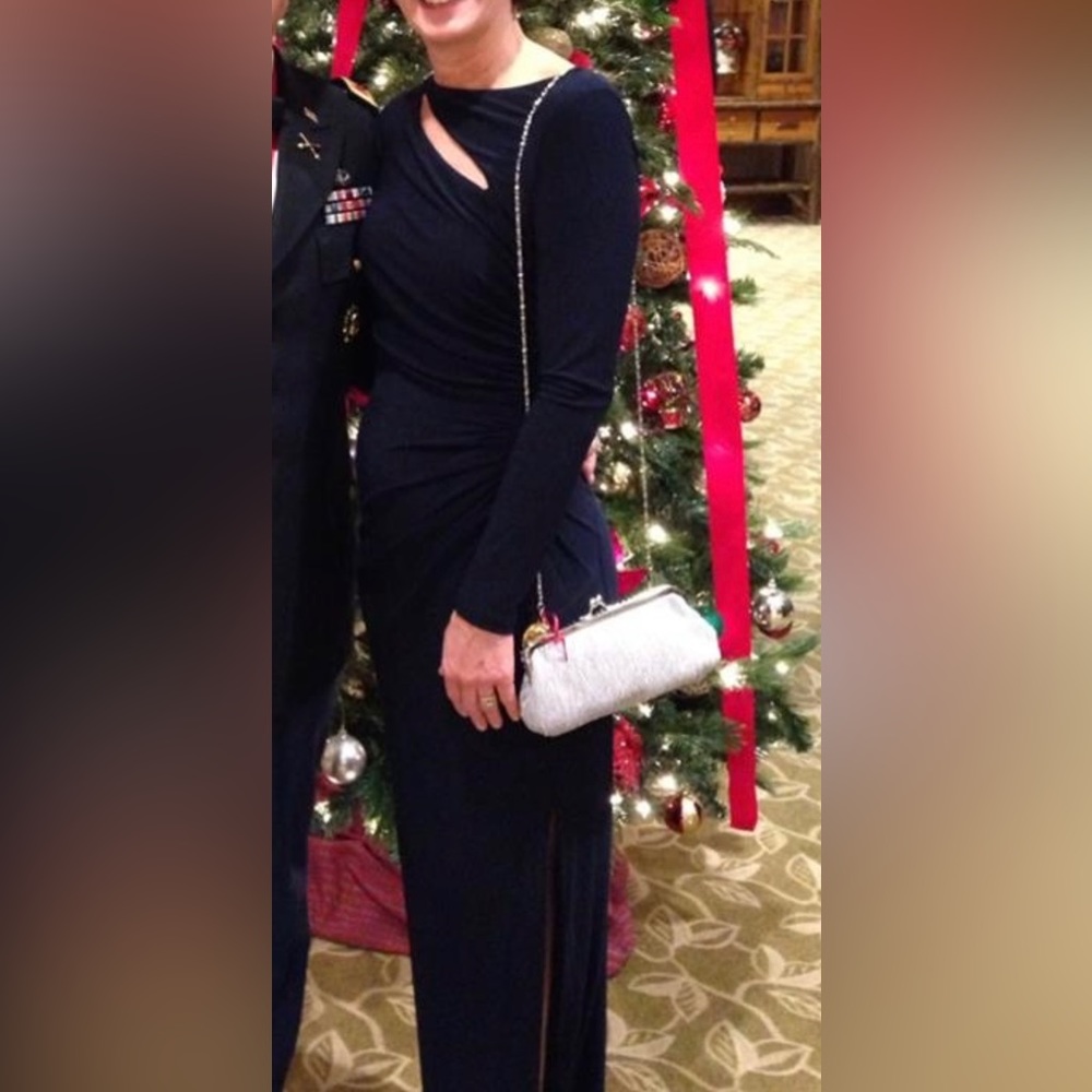 Blue formal long sleeve Ralph Lauren prom dress